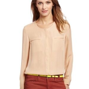 Joie Women's Osana Silk‎ Blouse Tan Blush Color Size XS Elegant Professional